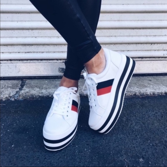White Striped Platform Sneakers - Picture 2 of 2